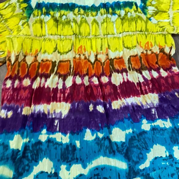 Tie-Dye Button-Front Short-Sleeve Tunic Top 1X Roamans 100% Cotton Multi-Color - Picture 6 of 6